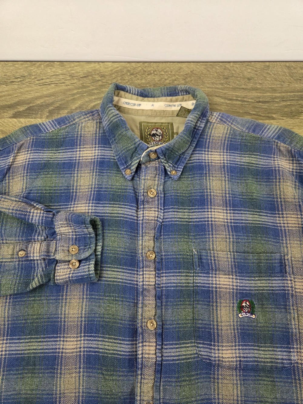 Cinch Flannel Button-Down Shirt Men's XL Blue Plaid Long Sleeve Western Outdoors